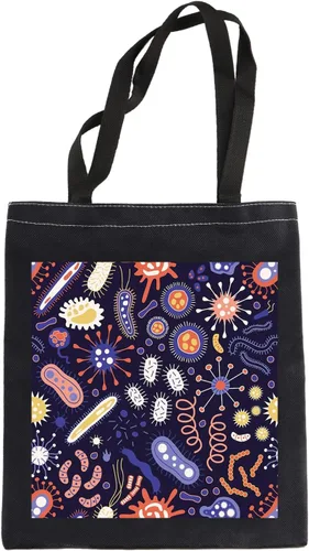 Vista 8 de LEVLO Bolsa de compras para bacterias de microbiología, ciencia, arte, biólogo, reutilizable, bolsa de mano, regalo para profesor