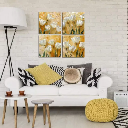 Vista 62 de Wall HDQ Arte de pared de flores para baño, dormitorio, sala de estar, decoración de pared azul y naranja, pintura floral, lienzo impreso, imagen