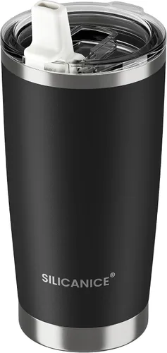 Vista 10 de Vaso higiénico aislado al vacío de acero inoxidable de 20 onzas con tapa fácil de poner y quitar – Deslizador extraíble, taza de viaje de doble