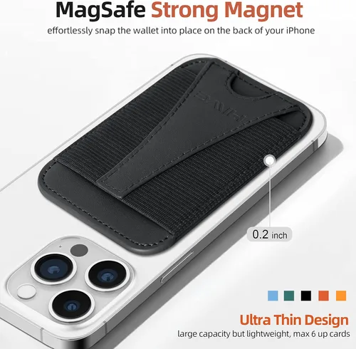 Vista 9 de HiWe Cartera Magsafe, cartera magnética Eiffel-Tower para iPhone serie 16/15/14/13/12, cartera de cuero, compatible con 6 tarjetas, delgado, bloqueo