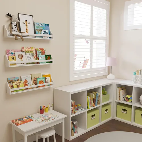 Vista 5 de Conjunto de 3 estanterías de pared resistentes de madera de abedul para habitaciones infantiles