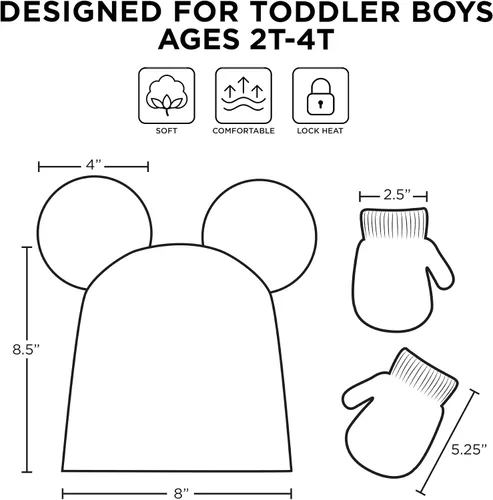 Vista 6 de Disney Conjunto de gorro y manoplas de invierno para niños, gorro de Mickey Mouse para niños de 2 a 4 años