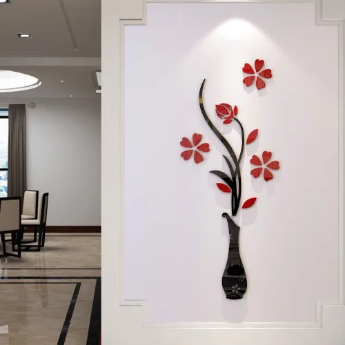 Vista 3 de Murales de pared con jarrón 3D para sala de estar, dormitorio, sofá, telón de fondo de televisión, calcomanías originales, regalo, calcomanía de Rojo