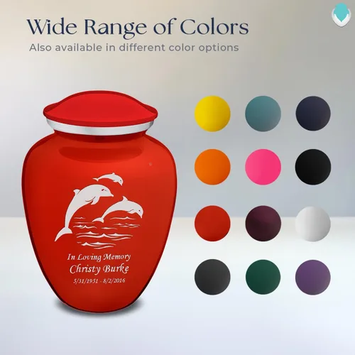 Vista 8 de Geturns Embrace - Urnas de cremación personalizadas de delfines para cenizas humanas, urna funeraria grande de color rojo brillante para mujeres