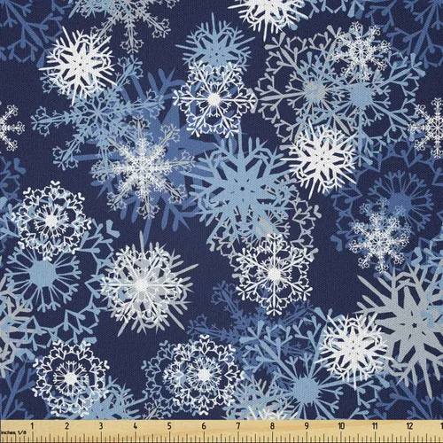 Vista 7 de Ambesonne Tela Navideña por Yarda, Tema Navideño Colorido Vivo Piñas de Pino Ramas Hombre de Jengibre Imagen de Bayas Estampada, Tela de Punto