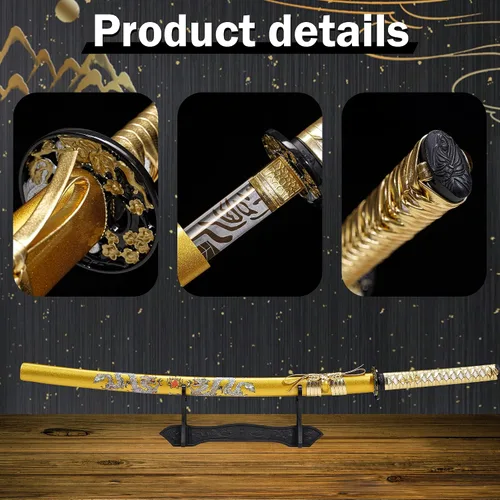 Vista 3 de Samurai Katana Espada Real - Hoja de acero al carbono 1060 forjada a mano con endurecimiento tradicional y espiga completa, para regalo, cosplay