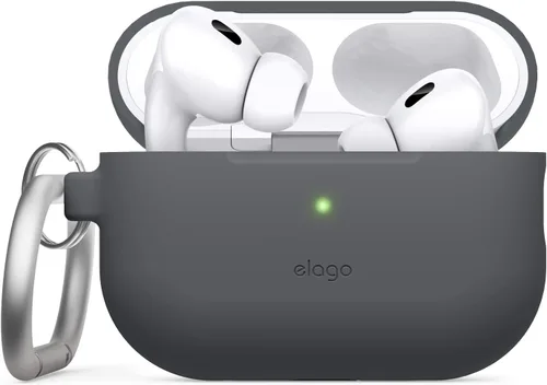 Vista 8 de elago Funda compatible con AirPods Pro 2 (2022), funda de silicona con llavero, LED frontal visible, soporta carga inalámbrica [negro]