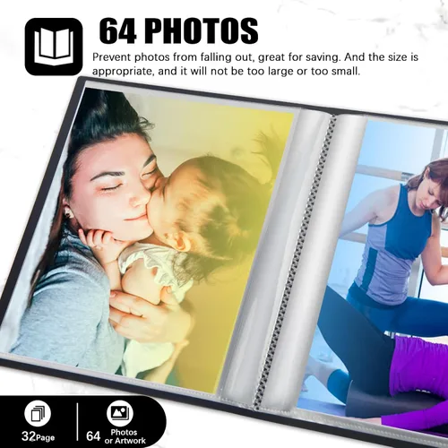 Vista 6 de Paquete de 2 álbumes de fotos de 6 x 8 con capacidad para 64 imágenes, carpeta de arte para fotos de 6 x 8, álbumes de fotos para fotos de 6 x 8