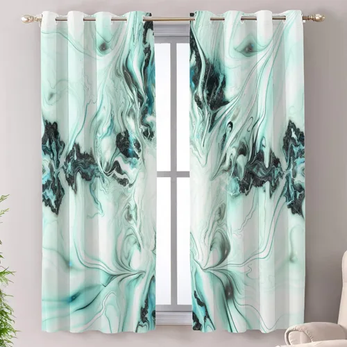 Vista 80 de Shrahala Blue Bright Blackout Curtain Tiers, Colorful Acrylic Paint Pour Abstract Design Kitchen Valance Light Blocking Tier Drapes with Rod Pocket