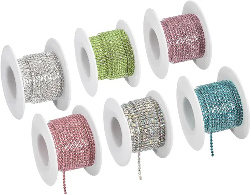 Vista 10 de uxcell 6 rollos de 33 yardas de 0.118 pulgadas (0.118 in) con diamantes de imitación de cristal para coser en cadena de diamantes de imitación