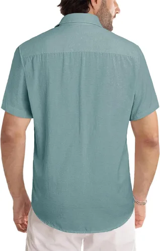 Vista 124 de JMIERR Camisas de vestir a rayas con botones y manga corta para hombre