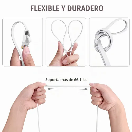 Vista 5 de BUSOHE Cable Ethernet Cat6 de 6 pies, 2 unidades, blanco, Cat-6 plano RJ45 para computadora, Internet LAN, red Ethernet, cable de conexión Ethernet