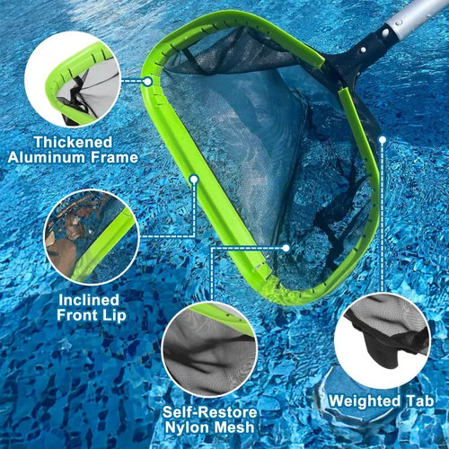 Vista 4 de Kit de limpieza de piscina de lujo que incluye red profesional para desnatar hojas, cabezal de cepillo de piscina de 17.5 pulgadas, cepillo