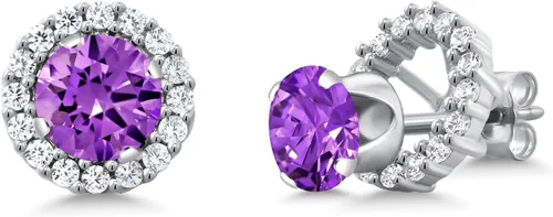 Vista 15 de Gem Stone King Aretes redondos de plata de ley 925 de 0.236 in con piedra natal extraíble para mujer