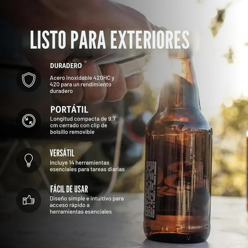 Vista 4 de LEATHERMAN, Multiherramienta de bolsillo tamaño Rev con abridor de paquete y destornilladores, acero inoxidable Abridor de paquetes