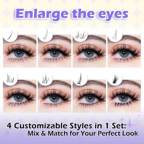 Vista 3 de Arison Lashes Extensiones de pestañas inferiores, 4 estilos, pestañas inferiores, pestañas inferiores individuales, de 0.315 a 0.318 pulgadas, banda