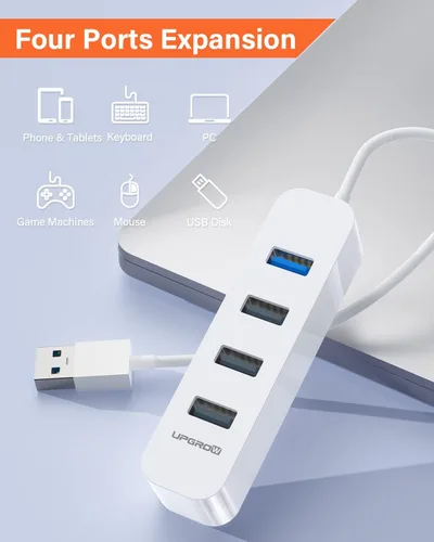 Vista 2 de Upgrow Hub USB 3.0 de 4 puertos USB con divisor USB de 5 Gbps para laptop MacBook, Mac Pro, Mac mini, iMac, Surface Pro, XPS, PC, unidad flash