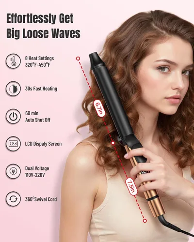 Vista 8 de 1.25 Inch Long Barrel Curling Iron – Ceramic Extra-Long Wand for Smooth Curls & Long-Lasting Beach Waves