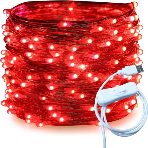 Vista 20 de RUICHEN Cable plateado de 33 pies con 100 luces LED USB con interruptor de encendido/apagado (blanco cálido)