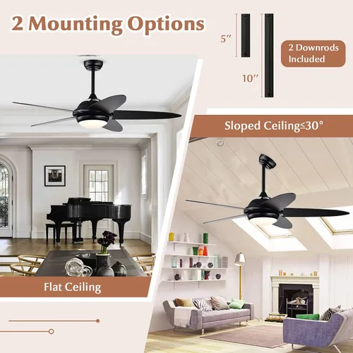 Vista 6 de Tangkula Ventilador de techo de 52 pulgadas con luces, ventilador de techo LED moderno para interiores, control remoto, motor reversible, 5