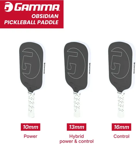 Vista 6 de GAMMA Paleta de pickleball de fibra de carbono de obsidiana, opciones de núcleo de 0.394 in, 0.512 in y 0.630 in, mango de espuma moldeado cómodo