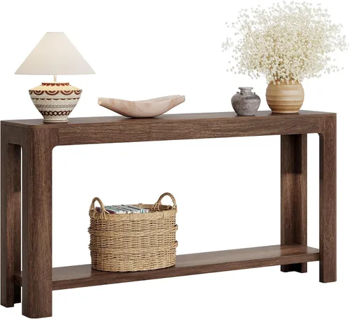 Vista 9 de Tribesigns - Mesa de consola de entrada de 63 pulgadas, mesa de sofá de 2 niveles estilo granja estrecha detrás del sofá, mueble de consola