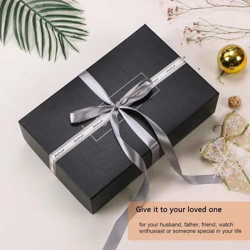 Vista 6 de BEWISHOME Caja de reloj, caja de reloj de 12 ranuras con tapa de vidrio grande, caja de reloj para hombre, organizador de caja de reloj, caja