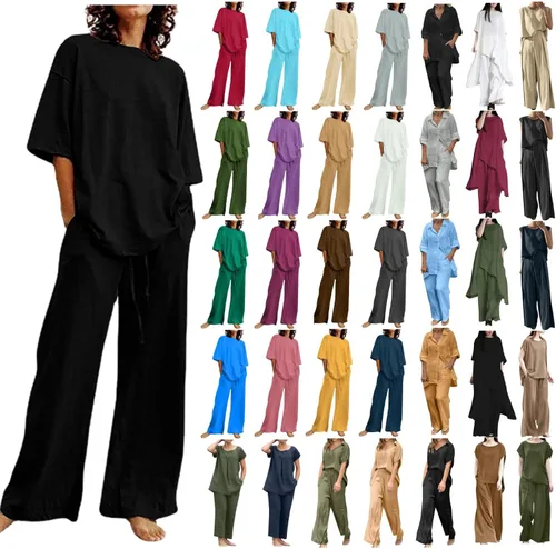 Vista 7 de Women's 2 Piece Outfits Dressy Casual Summer Pants Sets Loose Comfy Business Work Suits Streetwear Linen Lounge Set