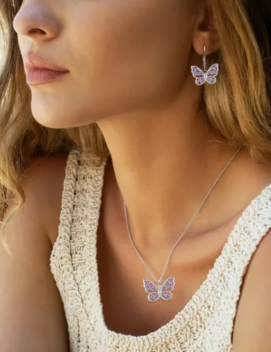 Vista 2 de STARCHENIE Juego de joyas de plata de ley 925 con diseño de mariposa y amatista para mujer