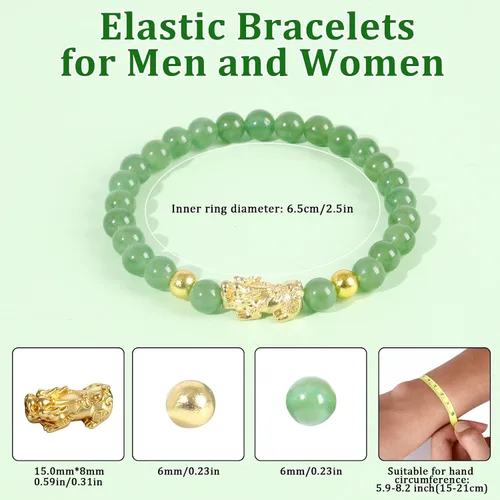 Vista 2 de Feng Shui Wealth Lucky Bracelet with Light Green Real Jade Bracelet for Women Men, 24K Gold Plated PiXiu Dragon Protection Bracelet Mantra Prayer