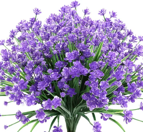 Vista 11 de 6 flores artificiales, arbustos de plástico sintético, resistentes a los rayos UV, no se decoloran, plantas de plástico sintético para bodas, ramos