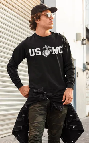 Vista 5 de Lucky Ride Marine Corps Bull Dog Front and Back USMC - Camiseta de manga larga para hombre