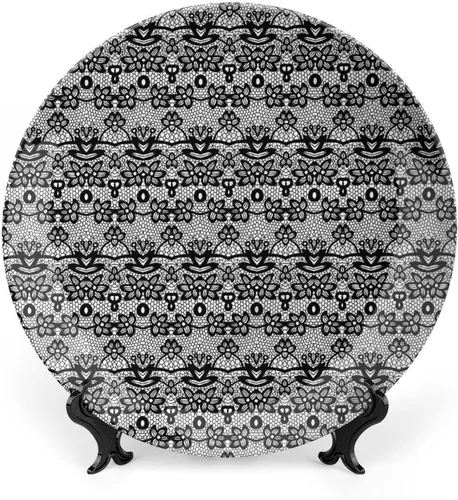 Vista 9 de Platos de cerámica, platos de cerámica decorativos en blanco y negro, callejón europeo oscuro por la noche, calle vacía, 6 pulgadas, para comedor