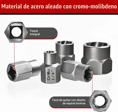 Vista 3 de Juego de extractor de pernos, kit de extractor de pernos fáciles de 15 piezas, juego de zócalos extractores de impacto de 3/8" para pernos y tuercas