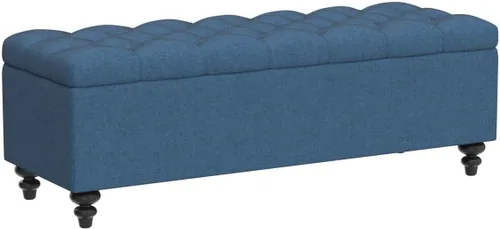 Vista 5 de HUIMO Otomana con almacenamiento, banco de tela tapizado azul de 51 pulgadas con diseño de extremo de cama con botones, capacidad de peso de 300