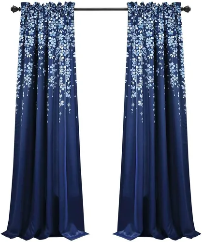 Vista 16 de Lush Decor Cenefa para ventana con flores que lloran, filtro de luz, azul y gris