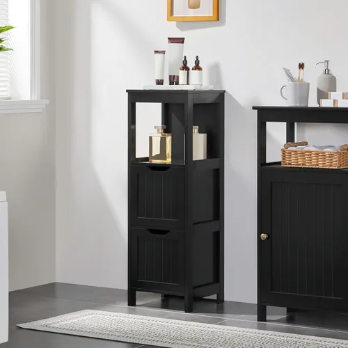 Vista 2 de Yaheetech Armario de almacenamiento para baño, gabinete de piso pequeño con 2 cajones extraíbles, organizador de almacenamiento delgado para baño
