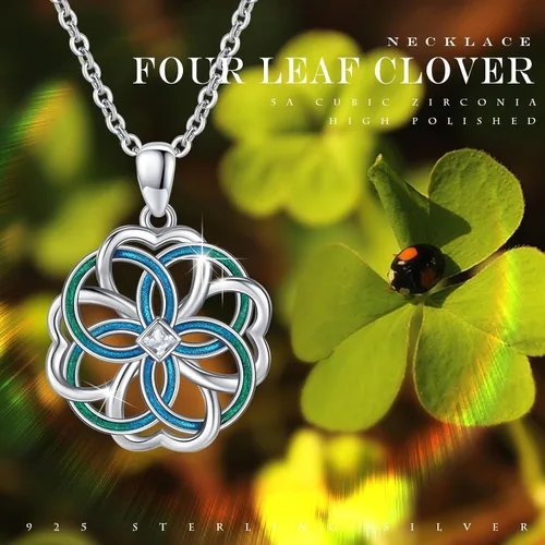 Vista 2 de Heart Flowers Celtic Knot Necklace, 925 Sterling Silver Good Luck Irish Jewelry Hypoallergenic Celtic Knot Cross Pendant Heart Necklace Gift for