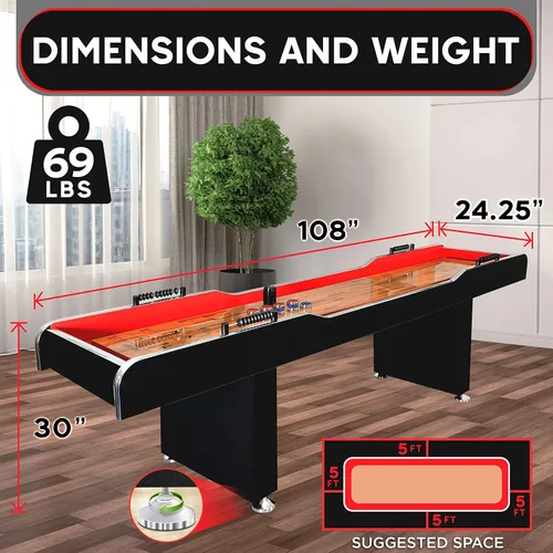 Vista 2 de SereneLife Mesa de tejo, superficie recubierta de poliéster de 9 pies, con accesorios, puntuación estilo ábaco, juego de acción de disco rápido