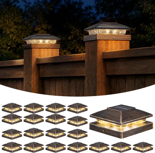 Vista 25 de APONUO Luces solares para postes de 4 x 4 – IP64 impermeable, blanco cálido, luces inalámbricas de valla y luces de cubierta para patios, jardines