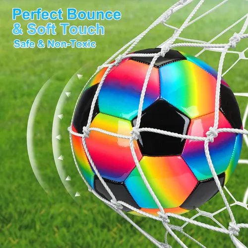 Vista 4 de Retisee Balón de fútbol de arcoíris con inflador, tamaño oficial, para interiores y exteriores, suave, inflable, para niños, adolescentes y adultos