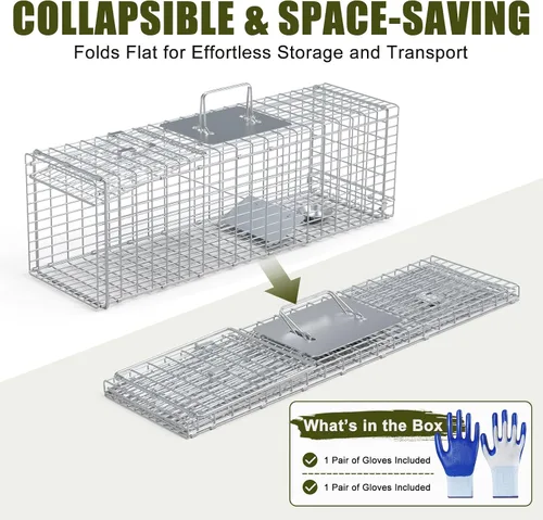 Vista 4 de Humane Live Animal Trap 27'' Collapsible Steel Rodent Cage