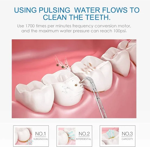 Vista 4 de TUREWELL Irrigador oral de hilo dental con agua, limpiador dental de 21.1 fl oz, 10 presiones ajustables, irrigador oral eléctrico para aparatos