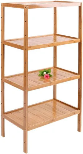 Vista 22 de Estante de almacenamiento de madera maciza con estantes ajustables, estante de almacenamiento de bambú de varios niveles para cocina, sala de estar