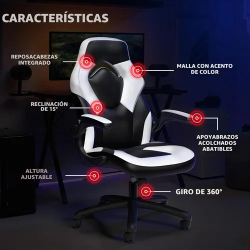 Vista 6 de RESPAWN 3085 Silla de juegos, silla ergonómica de oficina, reposacabezas Blanco
