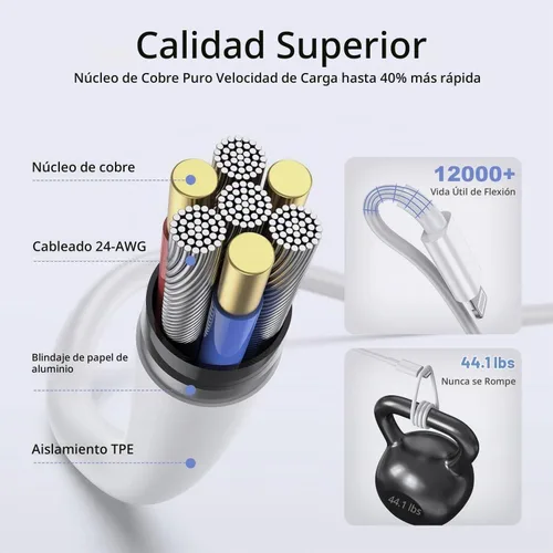 Vista 3 de Cable original [certificado Apple MFi] Cable Lightning a USB compatible con iPhone 13/12/11 Pro Max/XS MAX/XR/XS/X/8/7/Plus/6S iPad AirPods, iPod