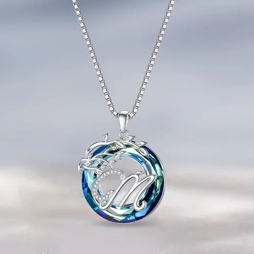 Vista 4 de TOUPOP Regalos para mujeres, collar con colgante de letra inicial de la A a la Z con círculo azul, joyería de cristal para mujeres, su madre