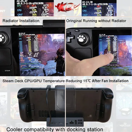 Vista 2 de Steam Deck Cooler Fan,Hrusitoo Rechargable Radiator Fan Light Accessory (120g) for Switch Consol,Adjustable Speed Stepless Fan Cooling CPU