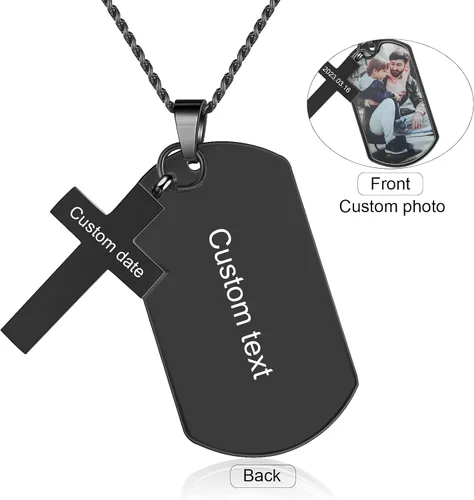 Vista 6 de Collar con foto personalizada para hombres, día del padre, etiqueta de perro con nombre personalizado para hombres, novio, collar conmemorativo