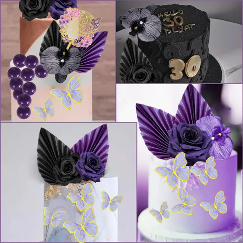 Vista 8 de 29 piezas de decoración de pastel de flores, hojas de palma, bola de mariposa, decoración bohemia para tartas, decoración de pastel de cumpleaños